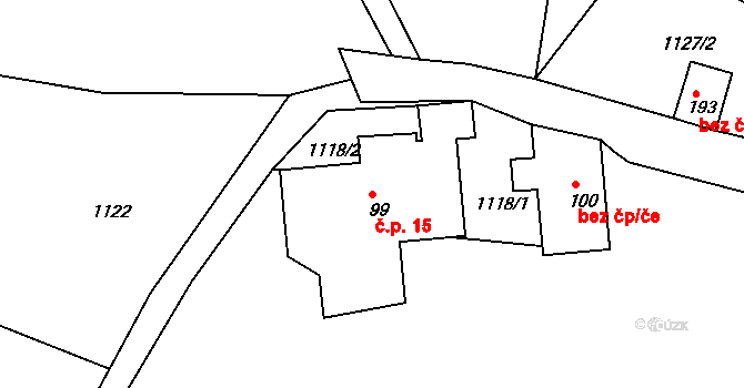 Spálov 15, Semily na parcele st. 99 v KÚ Spálov u Semil, Katastrální mapa