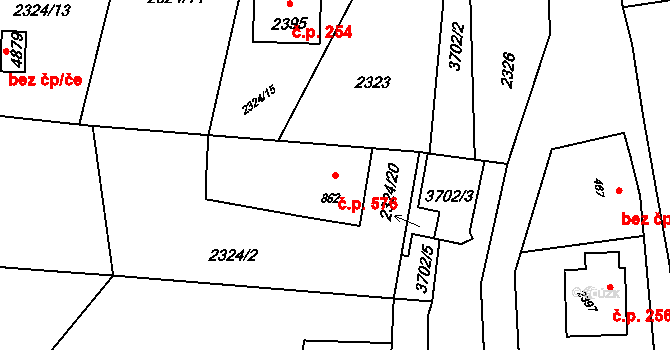 Rožnov pod Radhoštěm 576 na parcele st. 862 v KÚ Rožnov pod Radhoštěm, Katastrální mapa