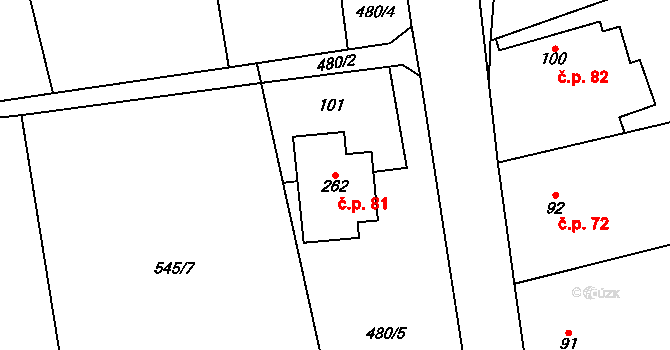 Robousy 81, Jičín na parcele st. 262 v KÚ Robousy, Katastrální mapa