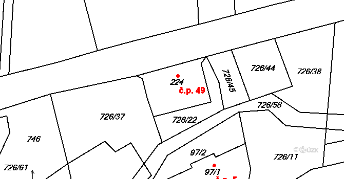 Semínova Lhota 49, Újezd pod Troskami na parcele st. 224 v KÚ Újezd pod Troskami, Katastrální mapa