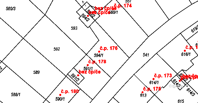 Chlumec 176 na parcele st. 594/1 v KÚ Chlumec u Chabařovic, Katastrální mapa