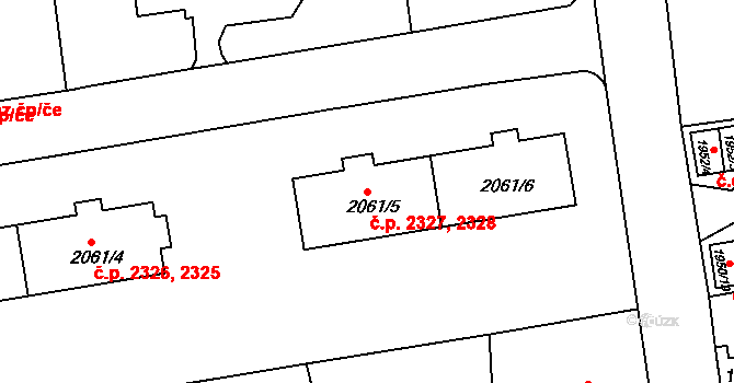 Ústí nad Labem-centrum 2327,2328, Ústí nad Labem na parcele st. 2061/5 v KÚ Ústí nad Labem, Katastrální mapa