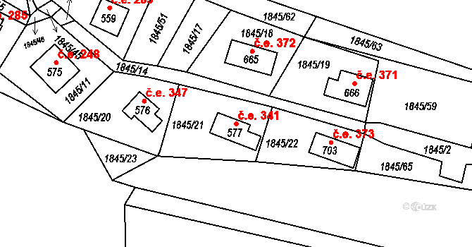 Pastviny 341 na parcele st. 577 v KÚ Pastviny u Klášterce nad Orlicí, Katastrální mapa