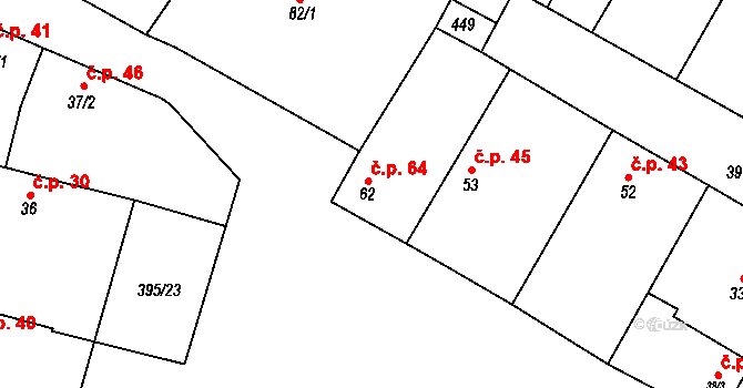 Choťánky 64 na parcele st. 62 v KÚ Choťánky, Katastrální mapa