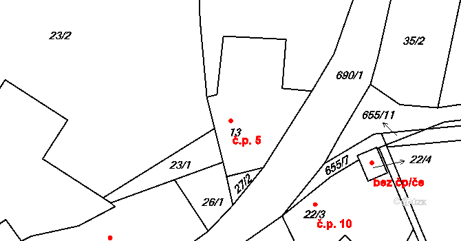 Lestkov 5, Klášterec nad Ohří na parcele st. 13 v KÚ Lestkov u Klášterce nad Ohří, Katastrální mapa