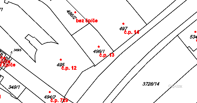Břeclav 13 na parcele st. 496/1 v KÚ Břeclav, Katastrální mapa