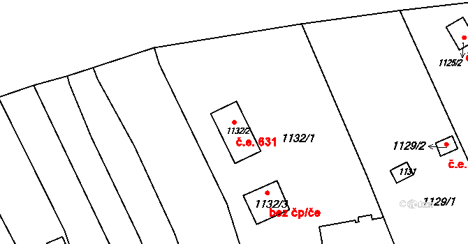 Pisárky 631, Brno na parcele st. 1132/2 v KÚ Pisárky, Katastrální mapa