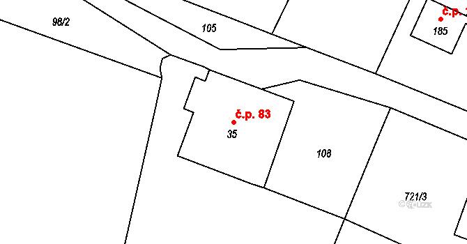 Javorník 83 na parcele st. 35 v KÚ Javorník u Svitav, Katastrální mapa