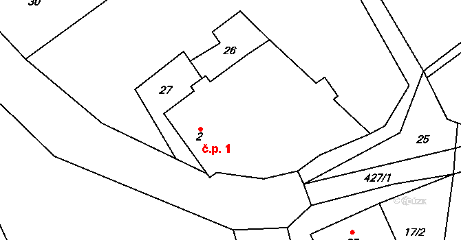 Miletín 1, Želiv na parcele st. 2 v KÚ Miletín u Humpolce, Katastrální mapa