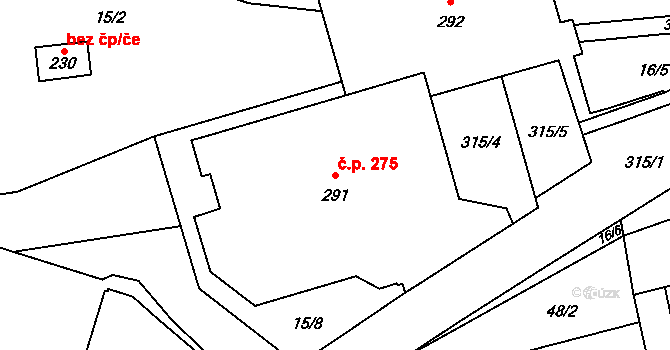 Janské Lázně 275 na parcele st. 291 v KÚ Janské Lázně, Katastrální mapa