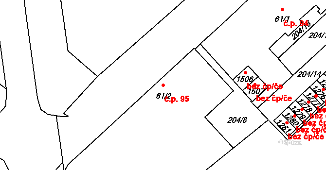 Úšovice 95, Mariánské Lázně na parcele st. 61/2 v KÚ Úšovice, Katastrální mapa