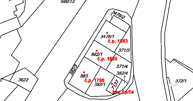 Cheb 1885 na parcele st. 882/1 v KÚ Cheb, Katastrální mapa