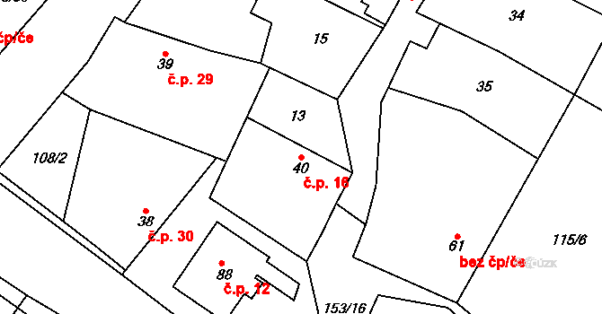 Barchůvek 16, Měník na parcele st. 40 v KÚ Barchůvek, Katastrální mapa
