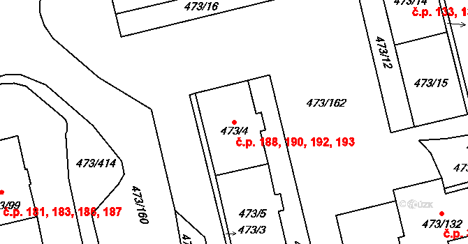 Veleslavín 188,190,192,193, Praha na parcele st. 473/4 v KÚ Veleslavín, Katastrální mapa