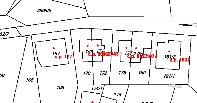 Záběhlice 2043, Praha na parcele st. 171 v KÚ Záběhlice, Katastrální mapa