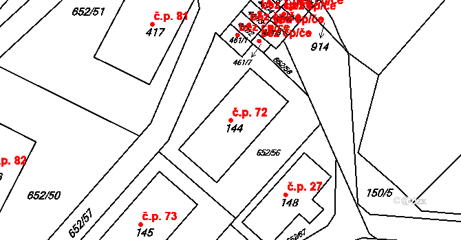 Karlova Huť 72, Králův Dvůr na parcele st. 144 v KÚ Králův Dvůr, Katastrální mapa