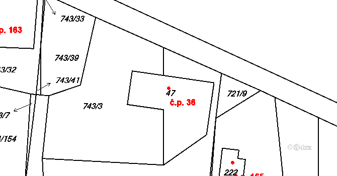 Nepomuk 36 na parcele st. 47 v KÚ Nepomuk pod Třemšínem, Katastrální mapa