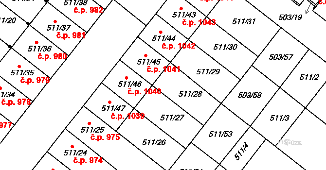 Mutěnice 1041 na parcele st. 511/45 v KÚ Mutěnice, Katastrální mapa