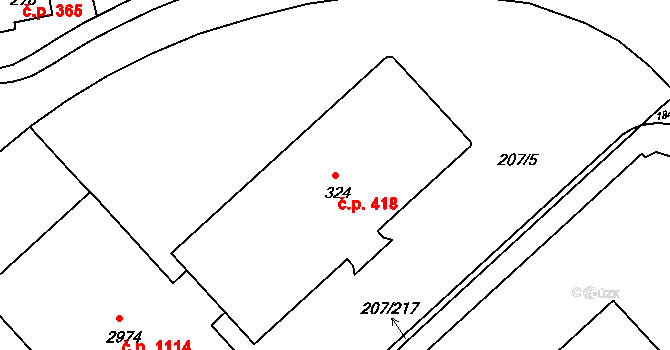 Sezimovo Ústí 418 na parcele st. 324 v KÚ Sezimovo Ústí, Katastrální mapa
