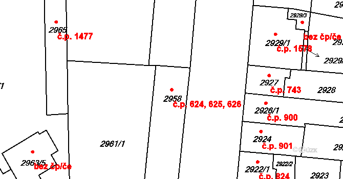 Česká Lípa 624,625,626 na parcele st. 2958 v KÚ Česká Lípa, Katastrální mapa