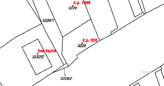 Chomutov 626 na parcele st. 3225 v KÚ Chomutov I, Katastrální mapa