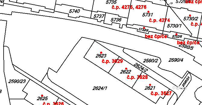 Chomutov 3629 na parcele st. 2623 v KÚ Chomutov I, Katastrální mapa