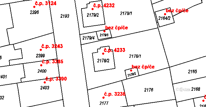 Chomutov 4233 na parcele st. 2178/2 v KÚ Chomutov II, Katastrální mapa