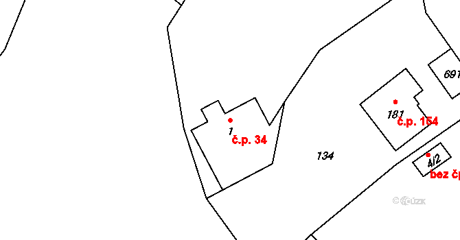 Dolní Suchá 34, Hrádek nad Nisou na parcele st. 1 v KÚ Dolní Suchá u Chotyně, Katastrální mapa