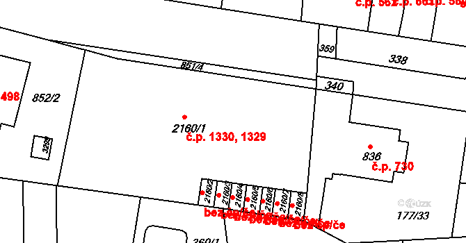 Pražské Předměstí 1329,1330, Hradec Králové na parcele st. 2160/1 v KÚ Pražské Předměstí, Katastrální mapa