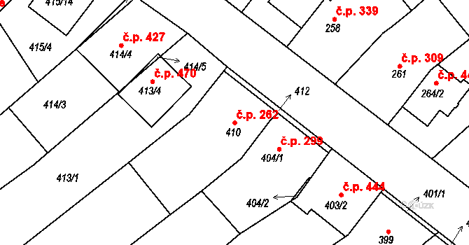 Troubsko 262 na parcele st. 410 v KÚ Troubsko, Katastrální mapa