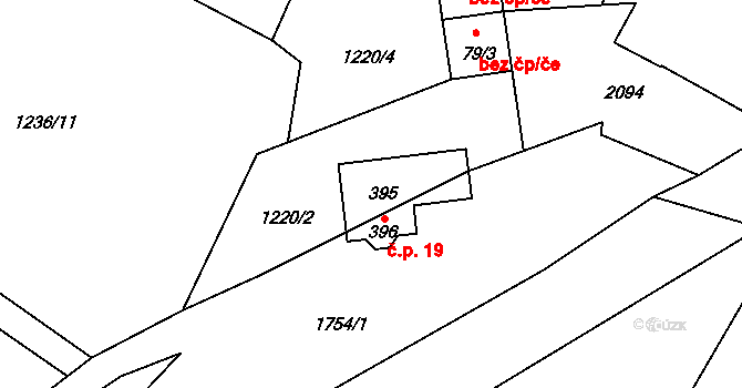 Olbramovice Městečko 19, Olbramovice na parcele st. 396 v KÚ Olbramovice u Votic, Katastrální mapa