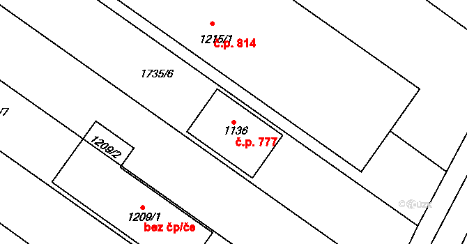 Polešovice 777 na parcele st. 1136 v KÚ Polešovice, Katastrální mapa