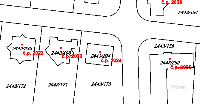 Roztoky 2024 na parcele st. 2443/294 v KÚ Roztoky u Prahy, Katastrální mapa