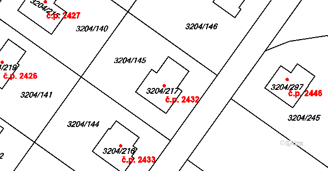 Roudnice nad Labem 2432 na parcele st. 3204/217 v KÚ Roudnice nad Labem, Katastrální mapa