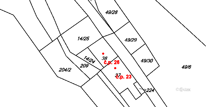 Malhostice 26, Rtyně nad Bílinou na parcele st. 38 v KÚ Malhostice, Katastrální mapa