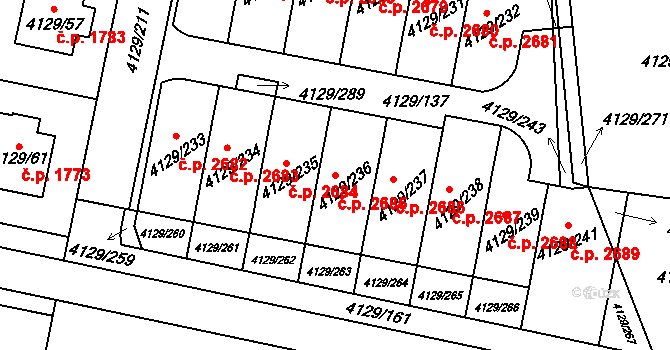 Horní Počernice 2685, Praha na parcele st. 4129/236 v KÚ Horní Počernice, Katastrální mapa
