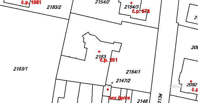 Jemnice 201 na parcele st. 2153 v KÚ Jemnice, Katastrální mapa