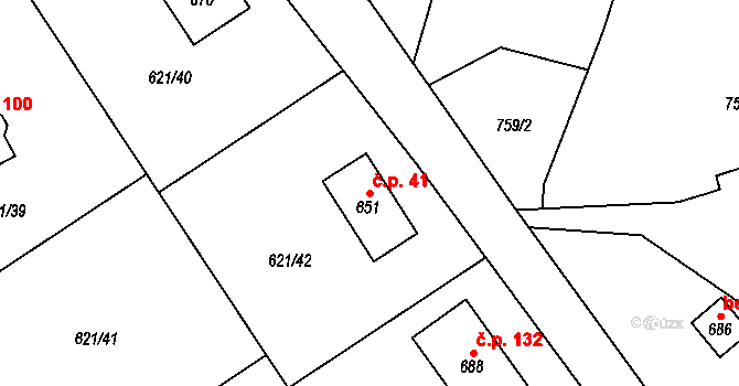 Halouny 41, Svinaře na parcele st. 651 v KÚ Svinaře, Katastrální mapa