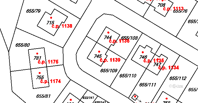 Květnice 1139 na parcele st. 745 v KÚ Květnice, Katastrální mapa