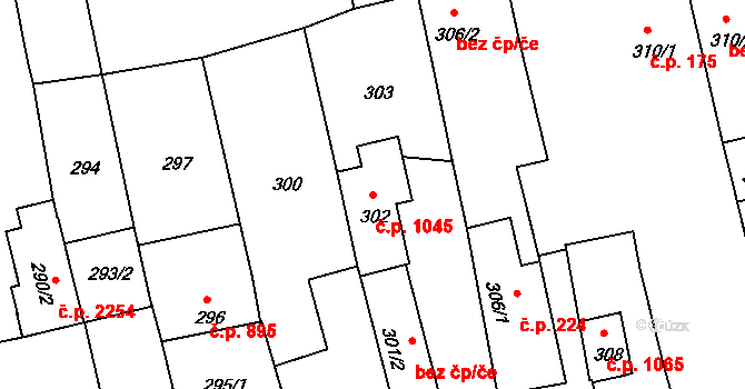 Benešov 1045 na parcele st. 302 v KÚ Benešov u Prahy, Katastrální mapa