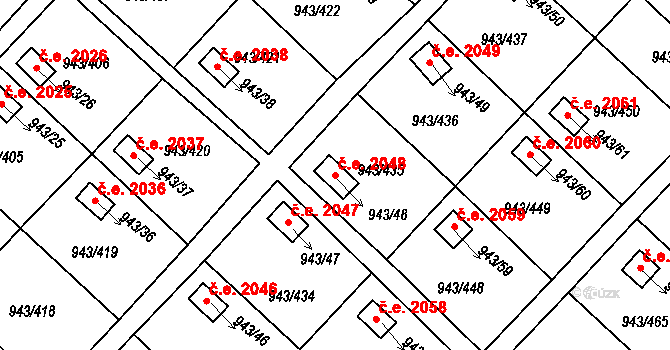 Velká Chuchle 2048, Praha na parcele st. 943/48 v KÚ Velká Chuchle, Katastrální mapa