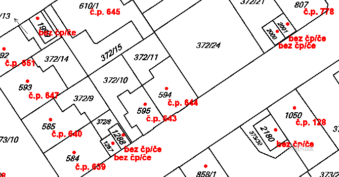 Přívoz 644, Ostrava na parcele st. 594 v KÚ Přívoz, Katastrální mapa
