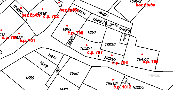 Vítkov 707 na parcele st. 1652/1 v KÚ Vítkov, Katastrální mapa