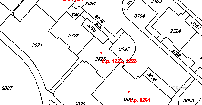 Kateřinky 1222,1223, Opava na parcele st. 2323 v KÚ Kateřinky u Opavy, Katastrální mapa
