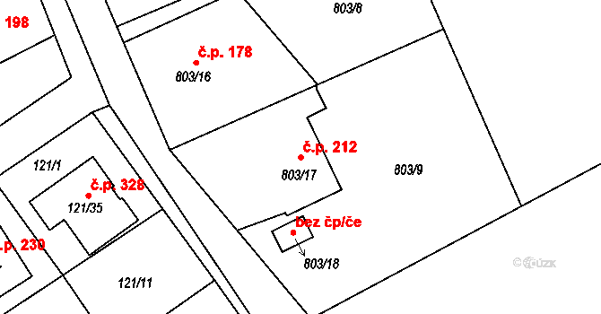 Chuchelná 212 na parcele st. 803/17 v KÚ Chuchelná, Katastrální mapa