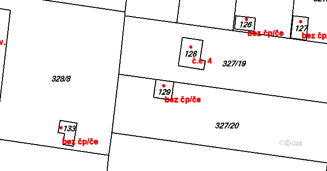 Třebíč 48286648 na parcele st. 129 v KÚ Slavice, Katastrální mapa