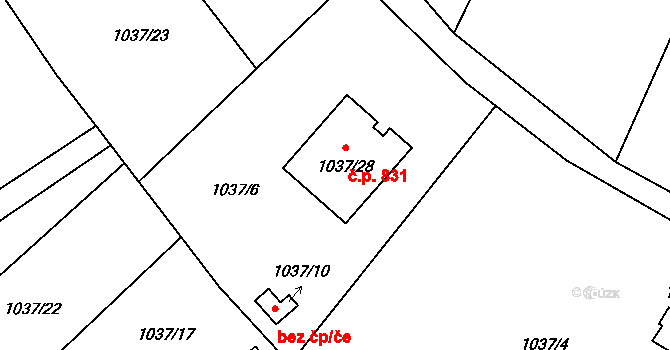 Skřečoň 831, Bohumín na parcele st. 1037/28 v KÚ Skřečoň, Katastrální mapa