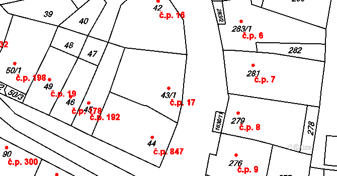 Drnovice 17 na parcele st. 43/1 v KÚ Drnovice u Vyškova, Katastrální mapa