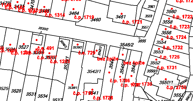 Brno 53881648 na parcele st. 3542/3 v KÚ Líšeň, Katastrální mapa