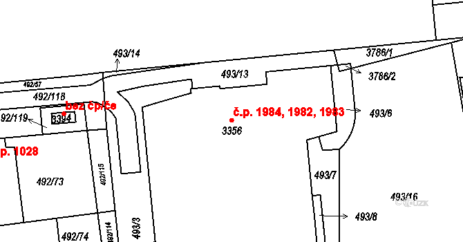 Lysá nad Labem 1982,1983,1984 na parcele st. 3356 v KÚ Lysá nad Labem, Katastrální mapa